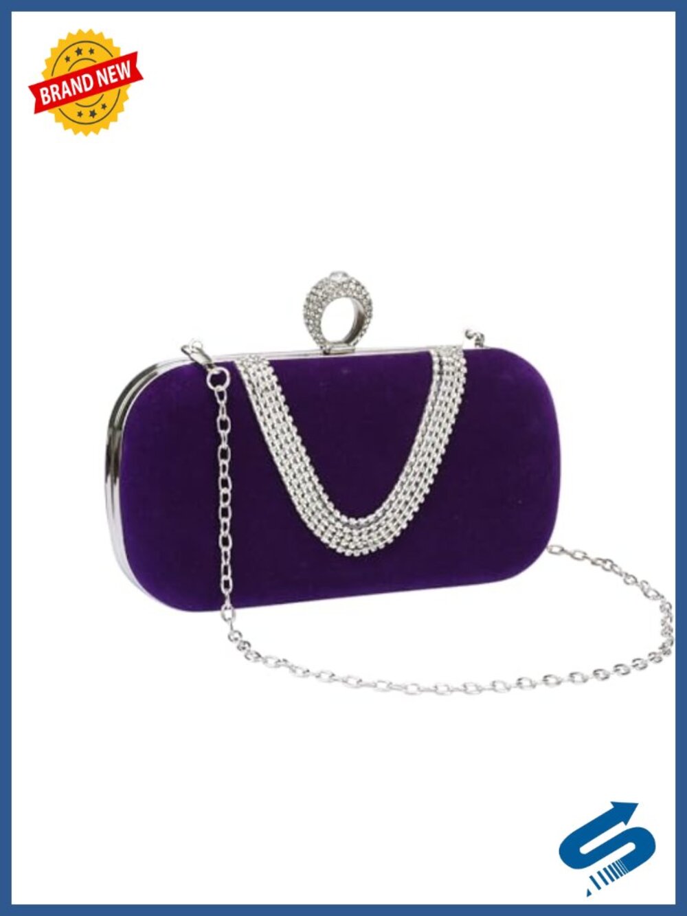 Rhinestone U Shaped Evening Clutch Bag with Removable Chain